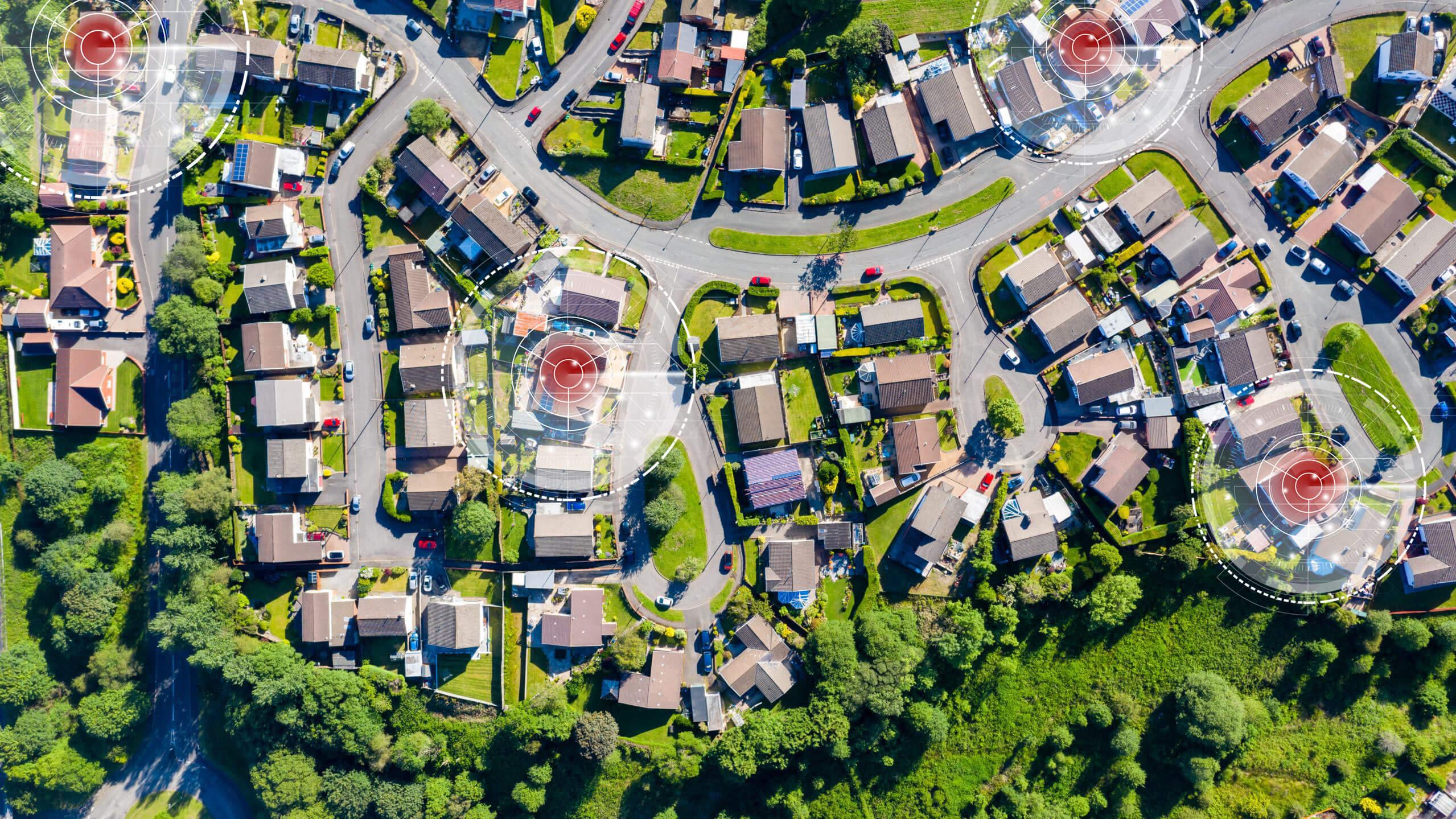 Aerial view of neighborhoods