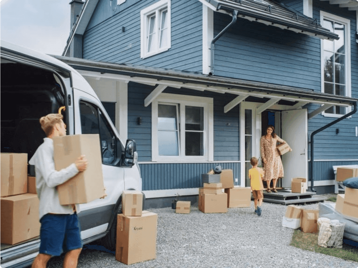 Family unpacking after moving into a new home