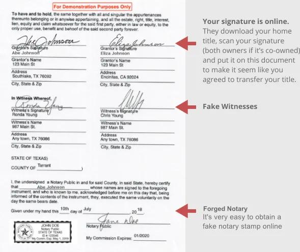 Second page of quit claim deed form with signature sections